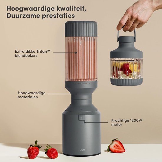 Krachtige Blender - Smoothie Maker - Gezonde Drankjes Maken - 1200W Motor - 1200 ml - Donkergrijs — afbeelding 4