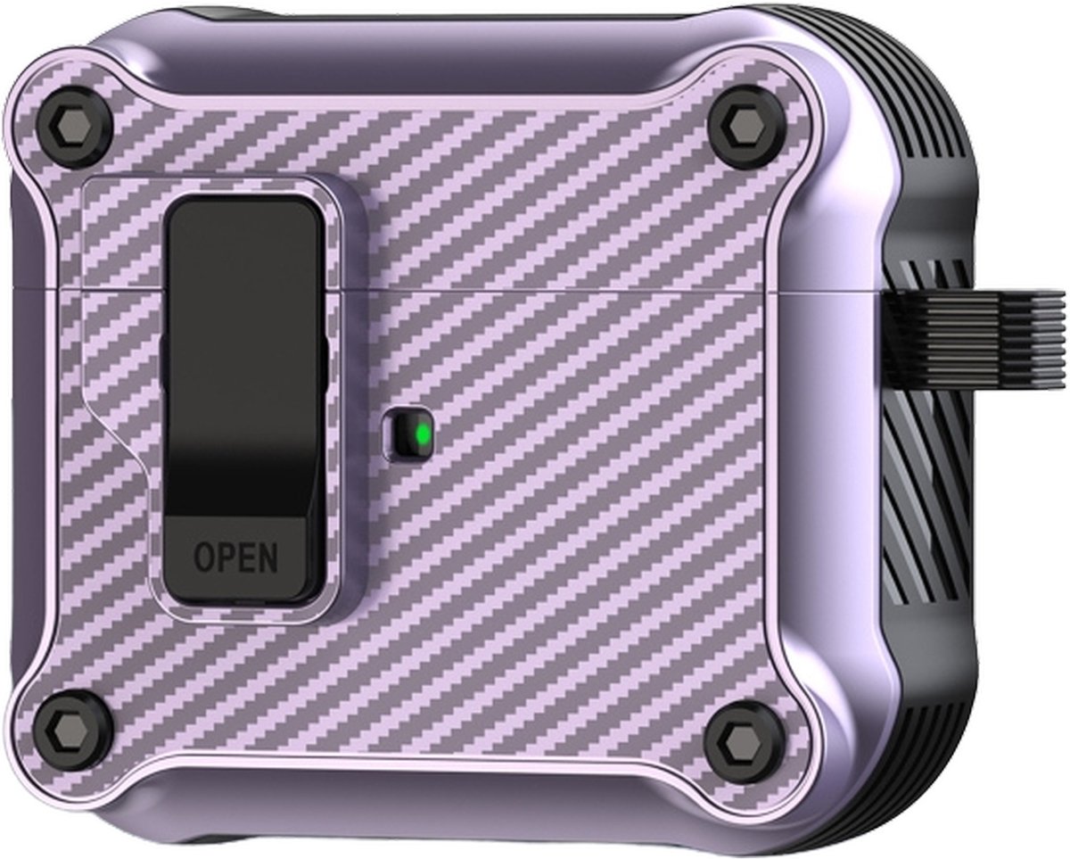 Mobigear Hoesje geschikt voor Apple AirPods 3 Hardcase Hoesje | Mobigear Racing Clip - Paars