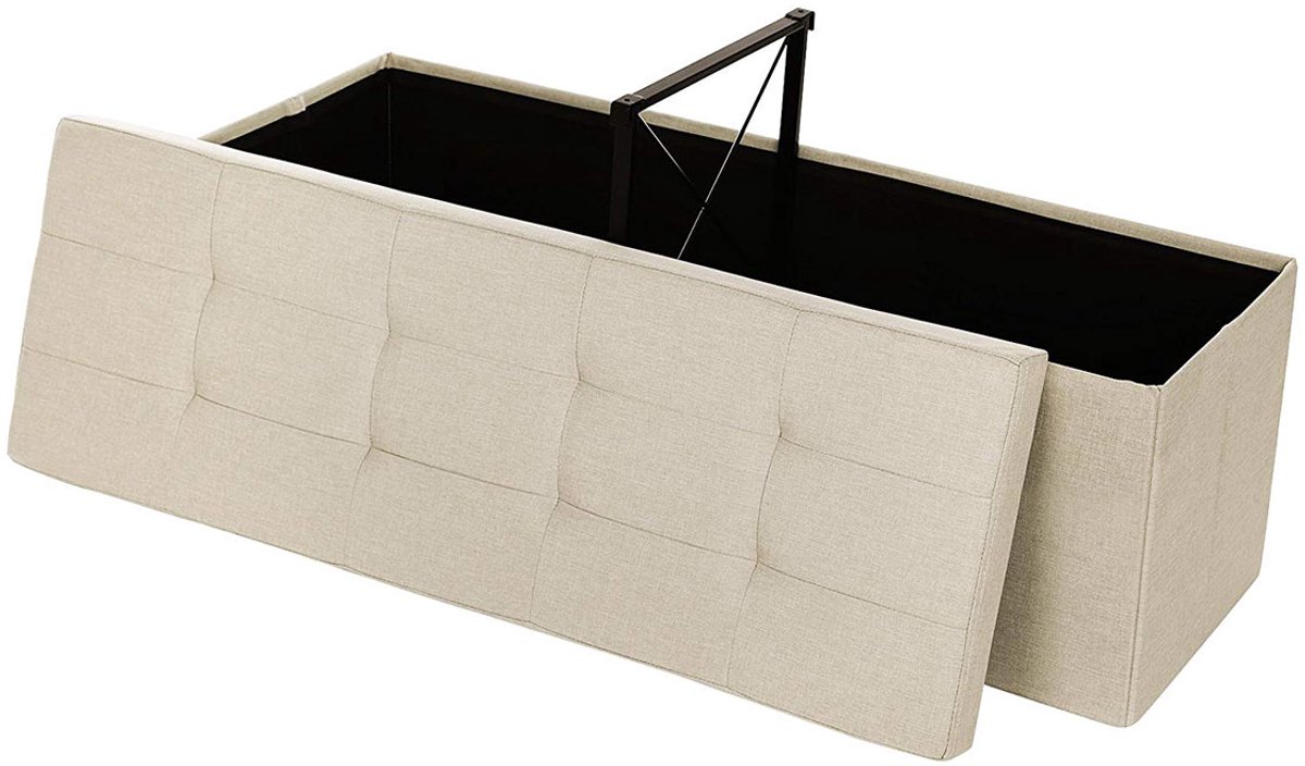 Opbergbank Voetenbank 110 x 38 x 38 cm beige 120L grote verborgen opbergruimte verstevigde panelen stabiele en duurzame constructie maximale belasting 300 kg inklapbaar ruimtebesparend ontwerp met deksel geschikt voor hal woonkamer en slaapkamer