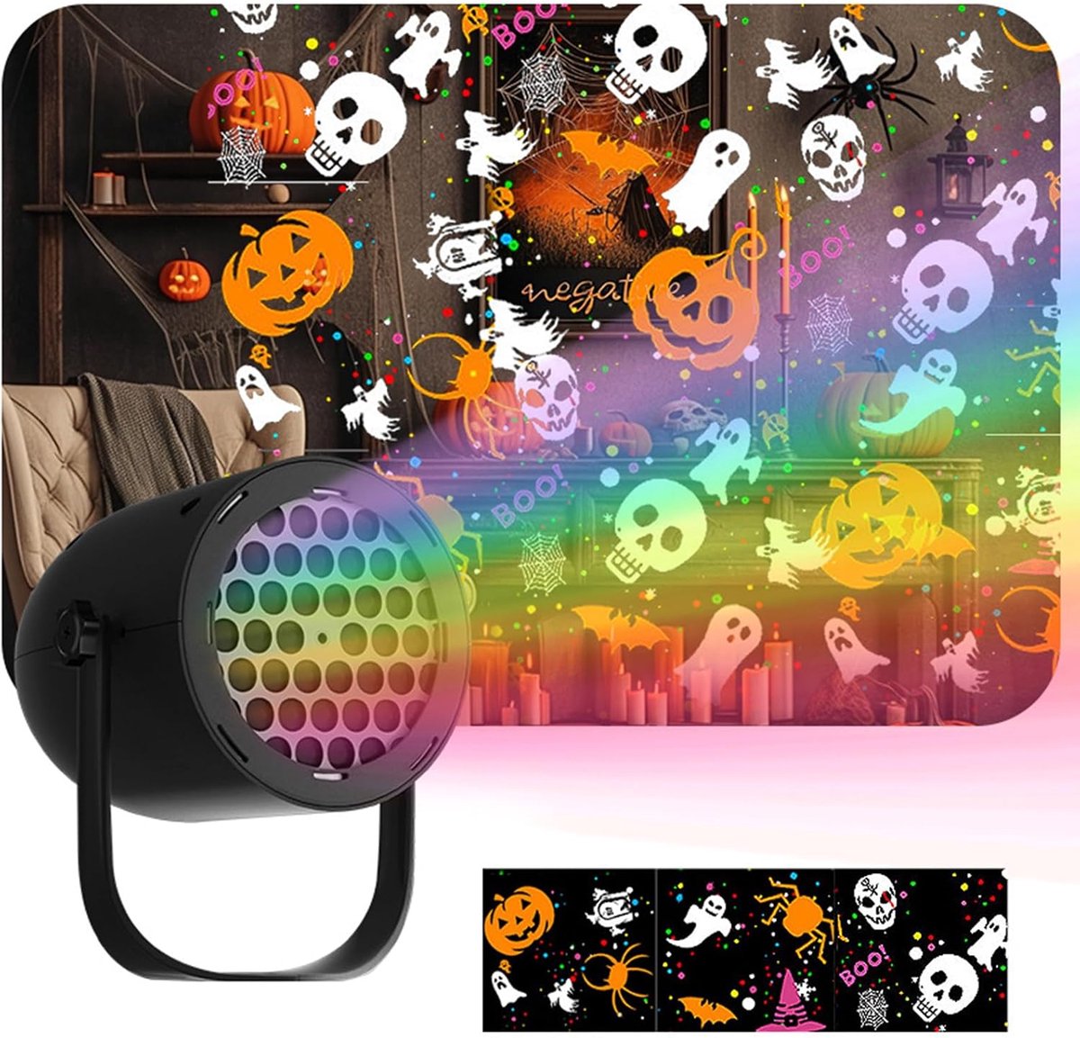 Halloween decoratie - Halloween projector - Halloween verlichting - Lde Halloweenprojector - Hd projectorlamp - Usb gevoede mini projector - Voor binnen en buiten (woonkamer slaapkamer feest) - Zwart