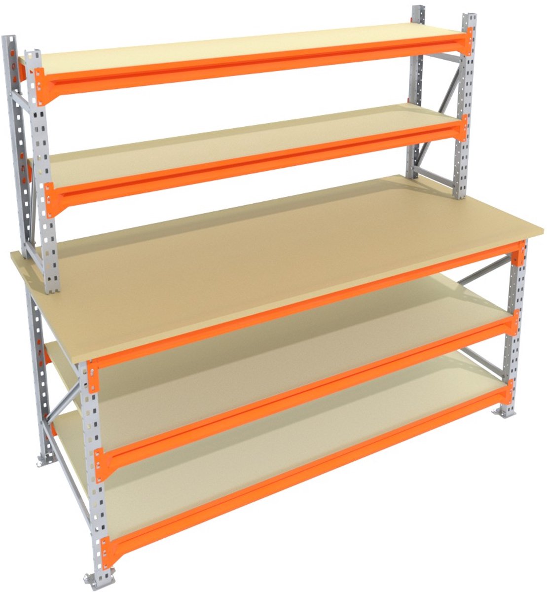 Werkbank of Inpaktafel vast GALVA 200cmx85centimeter - 3 niveaus (2 opbouw, multiplex)