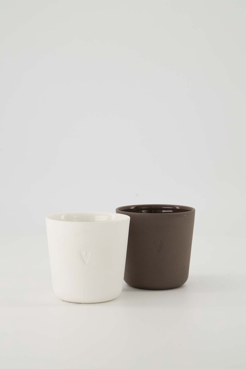 Zusss Set Van 2 Koffiemokken Hartje - Keramiek - Wit & Bruin - 230Ml Keramiek Wit / Bruin