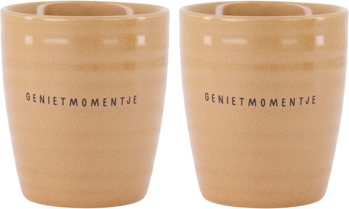 Zusss Set Van 2 Koffiemokken Genietmomentje - Keramieken Mokken - Camel - 210Ml Keramiek Camel
