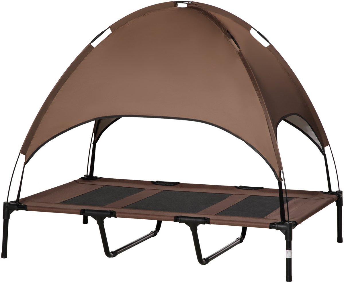 Hondenbed met dak en statief bruinzwart , beschermingtot UV, 50 kg, micropore Oxford-stof + parasol + inclusief opbergtas, ligbed loungebed strechter voor honden katten dieren