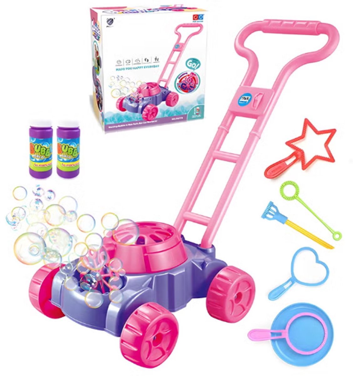 casalora - Bellenblazende grasmaaier speelgoed – Bellen grasmaaier – bellenblazend duwspeelgoed voor kinderen, bellenspuitmachine, buitenspeelgoed voor peuters, elektronische bellenblazer - Roze