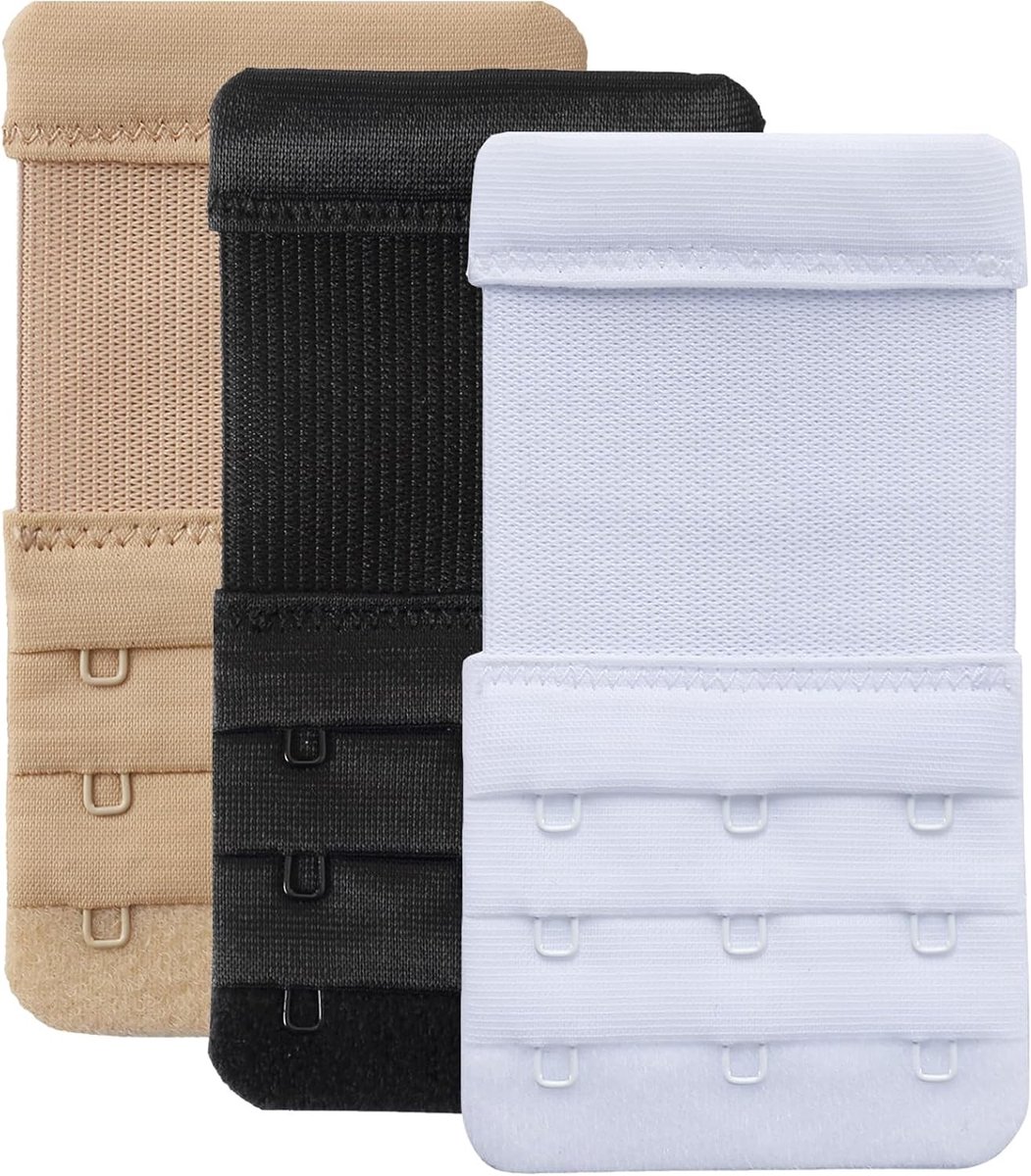 Verleng je beha met een set van 3 elastische en comfortabele haakjes, ideaal voor extra ondersteuning en pasvorm