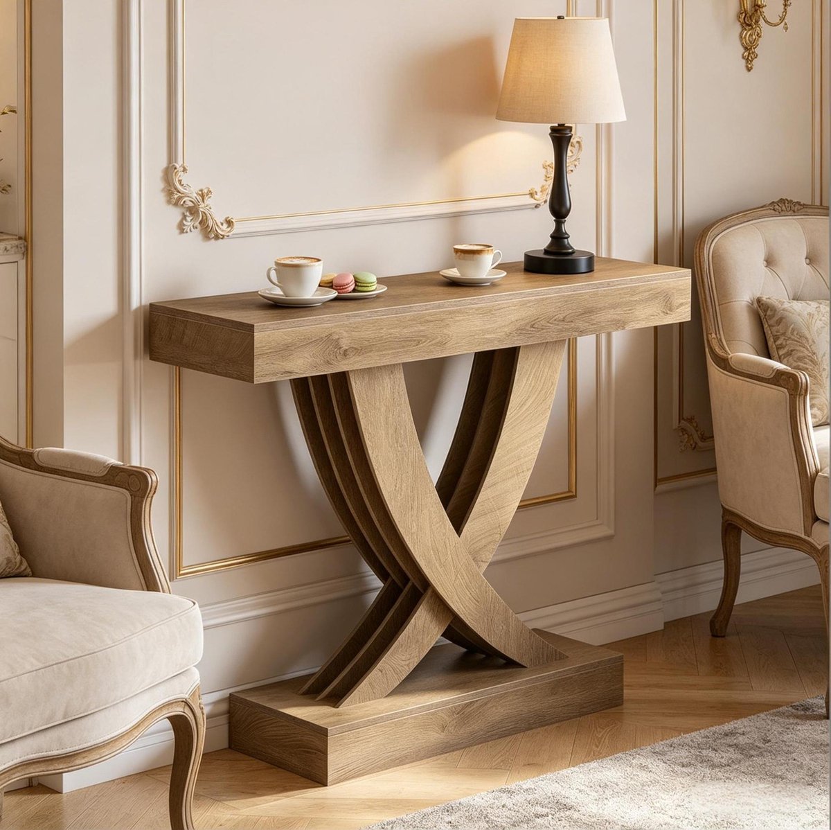 MODFU - Sidetable - X-Poot - Landelijk - Hal Of Woonkamer - MDF - Bruin - 110 x 30 x 85 cm