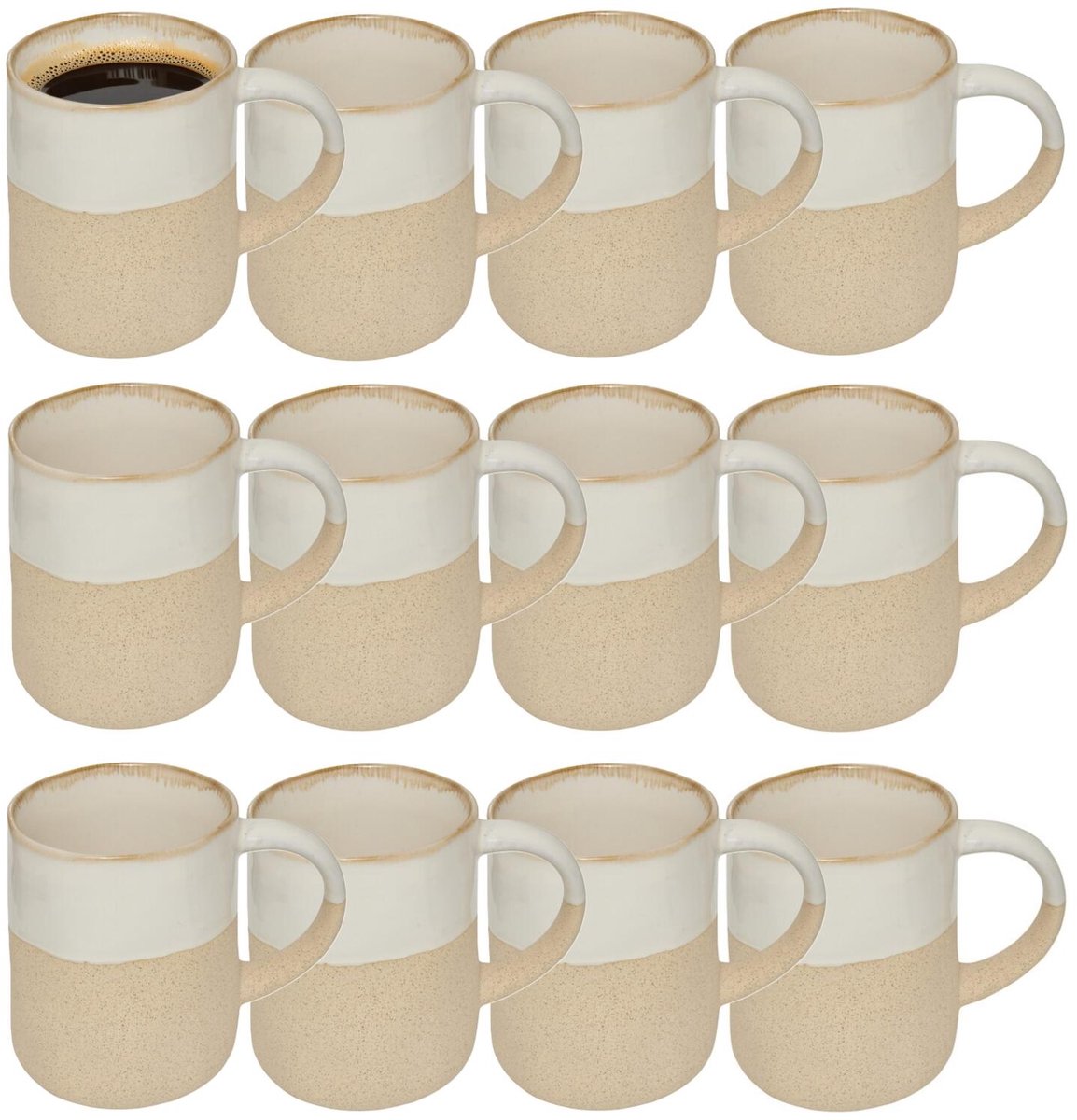 Secret de Gourmet koffie kopjes - Ancient Cairo - 12x stuks - wit/beige - 340 ml - mokken - keramiek - met stijlvol decoratie motief