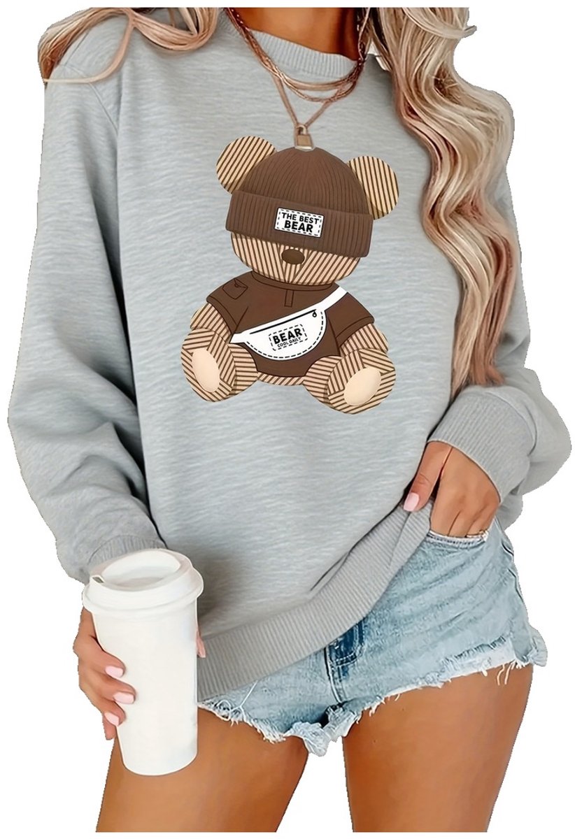 Currero Sweater Dames Sweaters Sweatshirt Hoodie Warme Trui Pullover Jumper Crewneck Vest Lichtgrijs 2