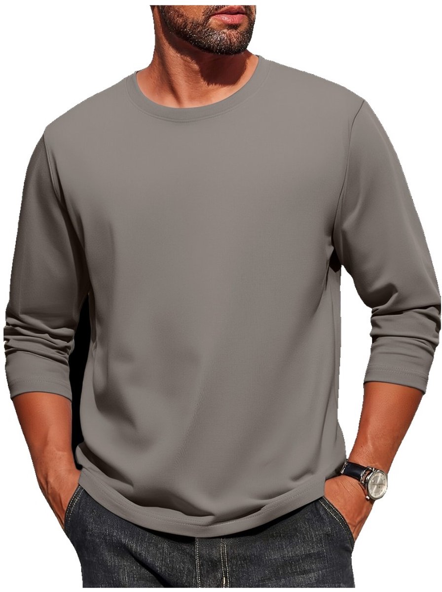 Currero Longsleeve Heren Oversized Lange Mouwen Shirt Roundneck Mannen Kleding T-Shirt Middelgrijs Middengrijs