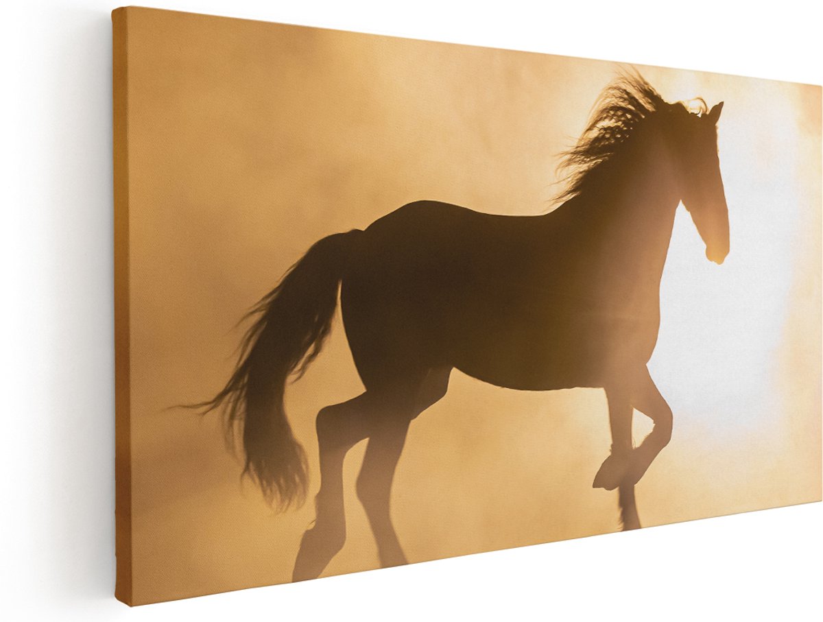 Artaza Canvas Schilderij Silhouet Van Een Paard - 160x80 cm - Groot - Wanddecoratie Woonkamer - Schilderijen - Muurdecoratie
