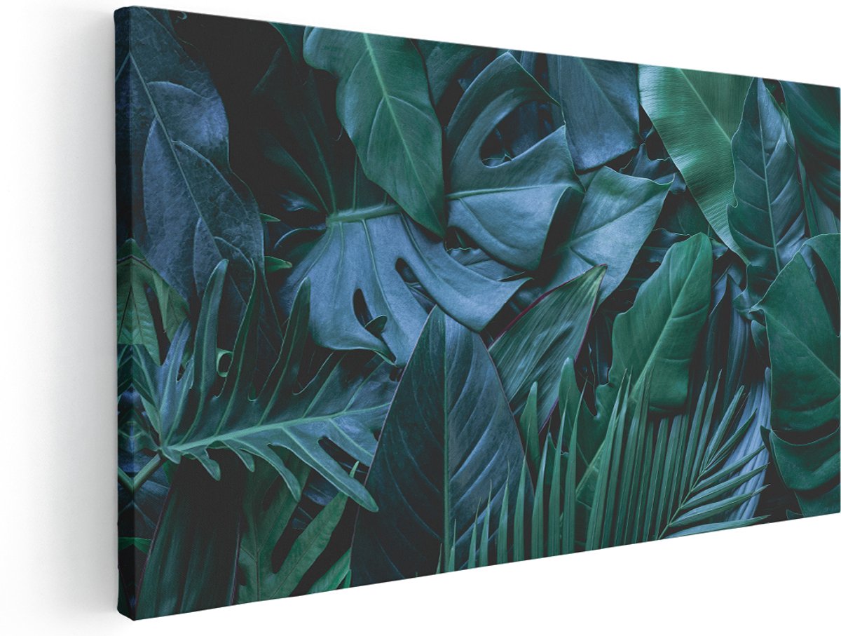 Artaza Canvas Schilderij Tropische Groene Bladeren - 160x80 cm - Groot - Wanddecoratie Woonkamer - Schilderijen - Muurdecoratie