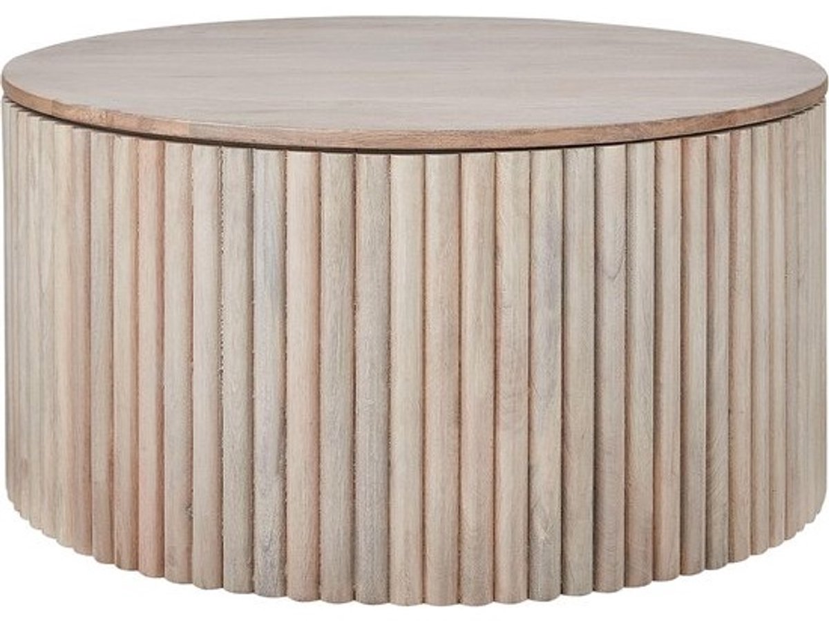 Ronde Salontafel van Mangohout met Verborgen Opbergruimte - Lichtbruin