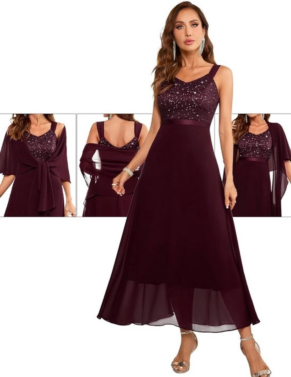 Lange Avondjurk Dames met Pailletten en Chiffon Top, Elegante Cocktailjurk voor Feest of Bruiloft