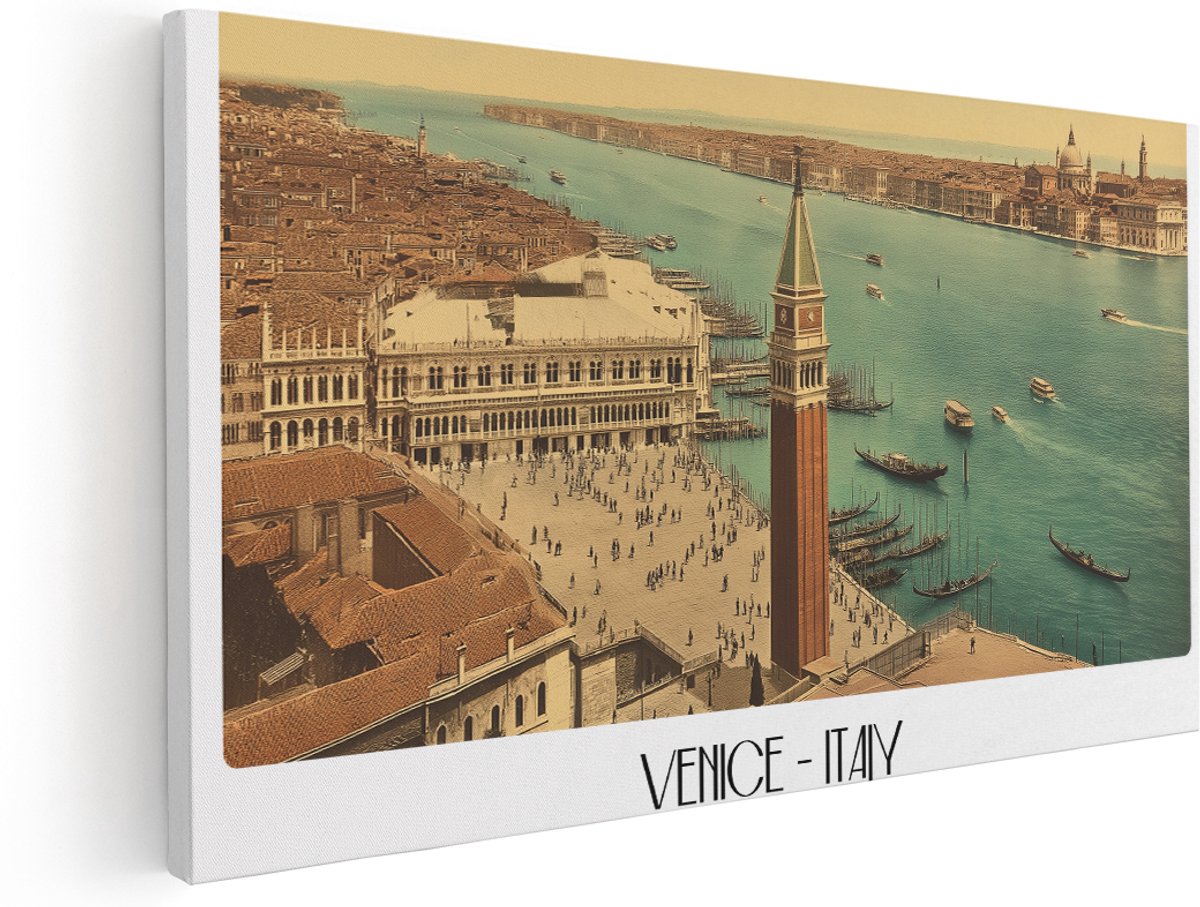Artaza Canvas Schilderij San Marcoplein - 160x80 cm - Groot - Wanddecoratie Venetië Italië - Muurdecoratie Canal Grande - Retro Schilderij Skyline