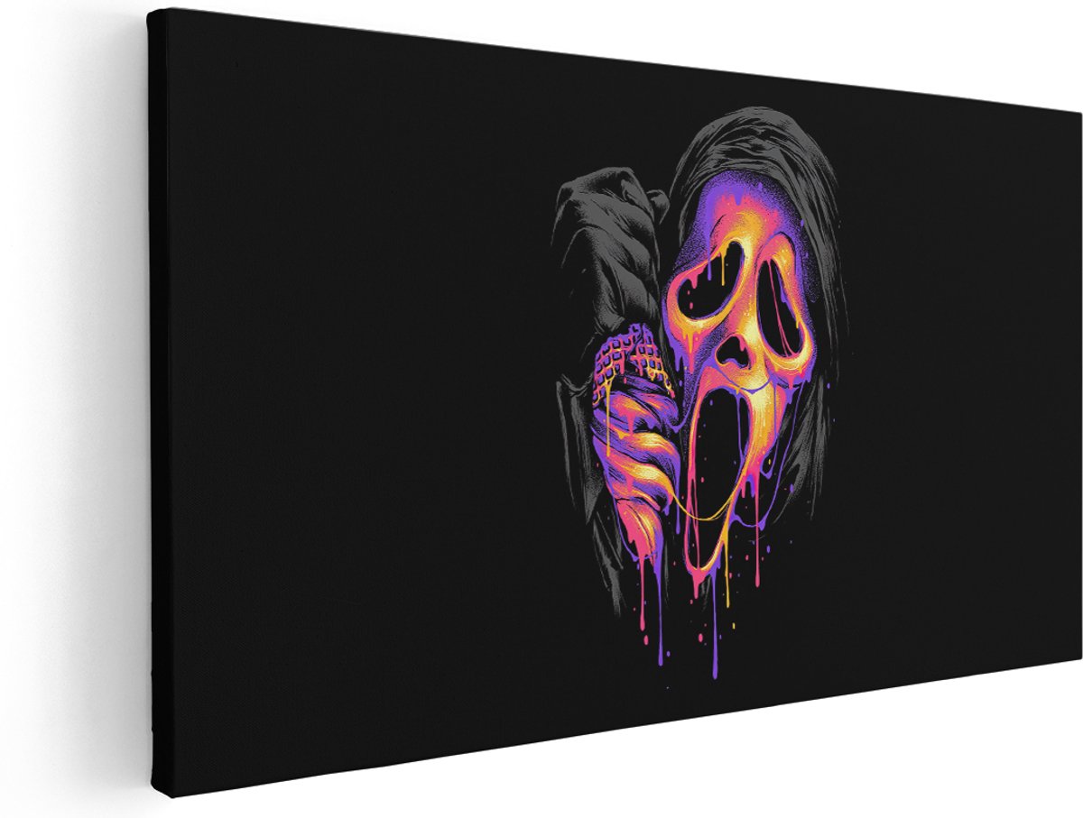 Artaza Canvas Schilderij Scream Masker - 160x80 cm - Groot - Wanddecoratie Horror Film - Muurdecoratie Ghostface - Schilderijen Op Canvas
