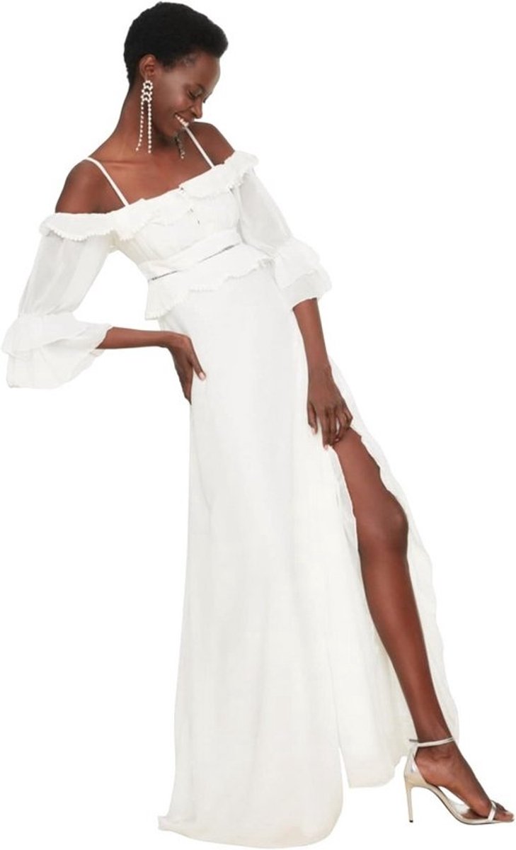 Chique Chiffon Avondjurk met Pofmouwen voor Dames - Elegante Feestjurk