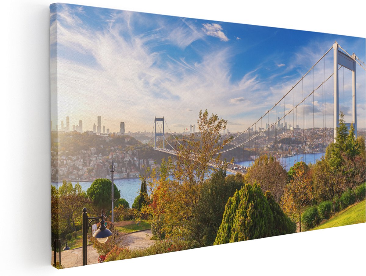 Artaza Canvas Schilderij Bosphorus Brug In Instanbul - 160x80 cm - Groot - Wanddecoratie Woonkamer - Schilderijen - Muurdecoratie
