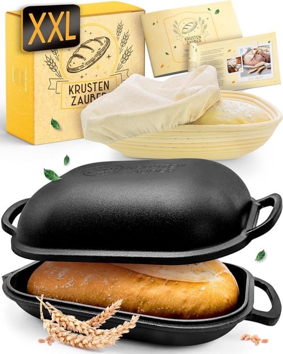 Gietijzeren broodpan met deksel en fermentatietas voor heerlijk zelfgebakken brood