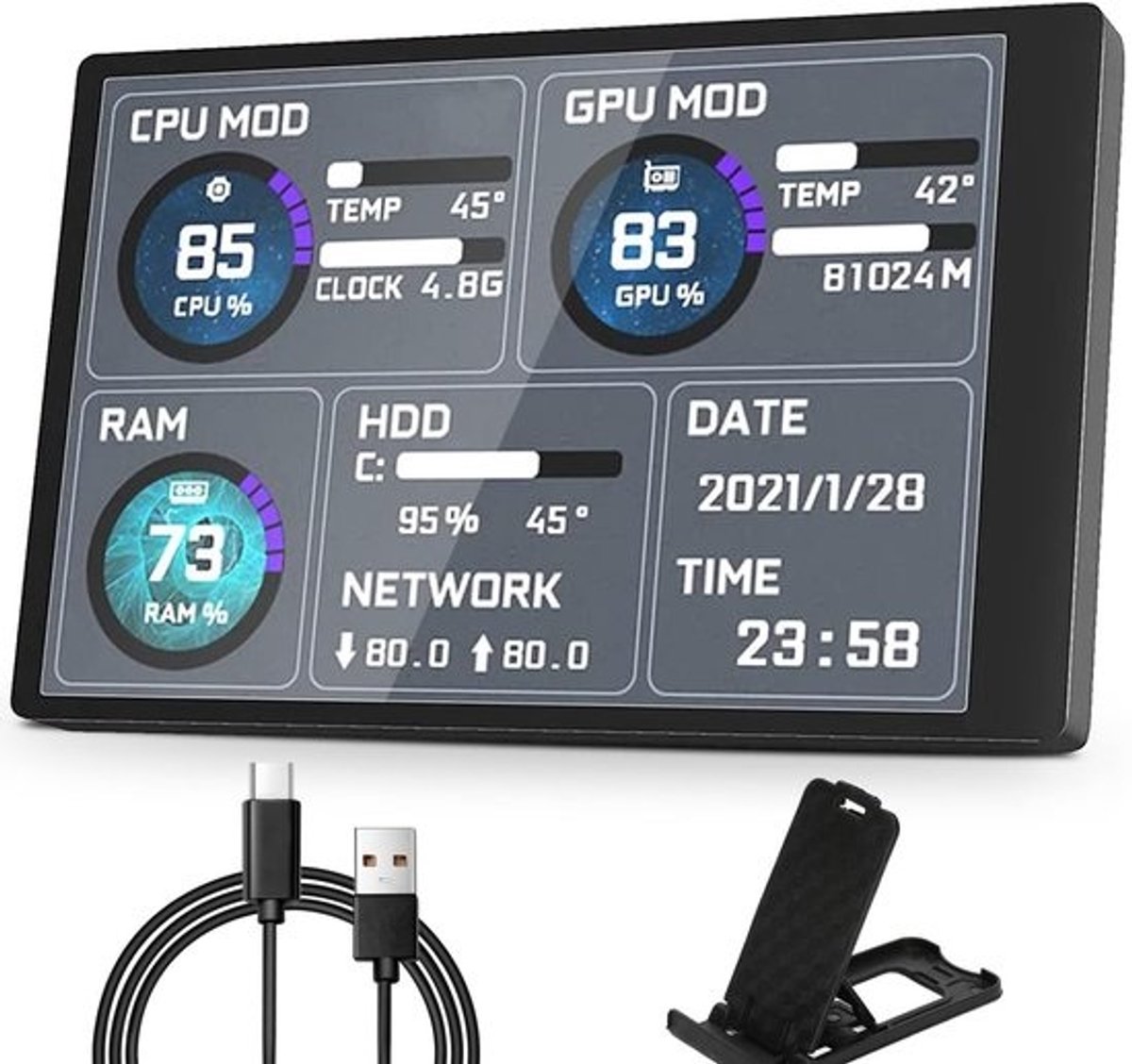 5 Inch IPS USB C TYPE C Mini Scherm - AIDA64 Temperatuurweergave - PC CPU GPU RAM Gegevensmonitor .