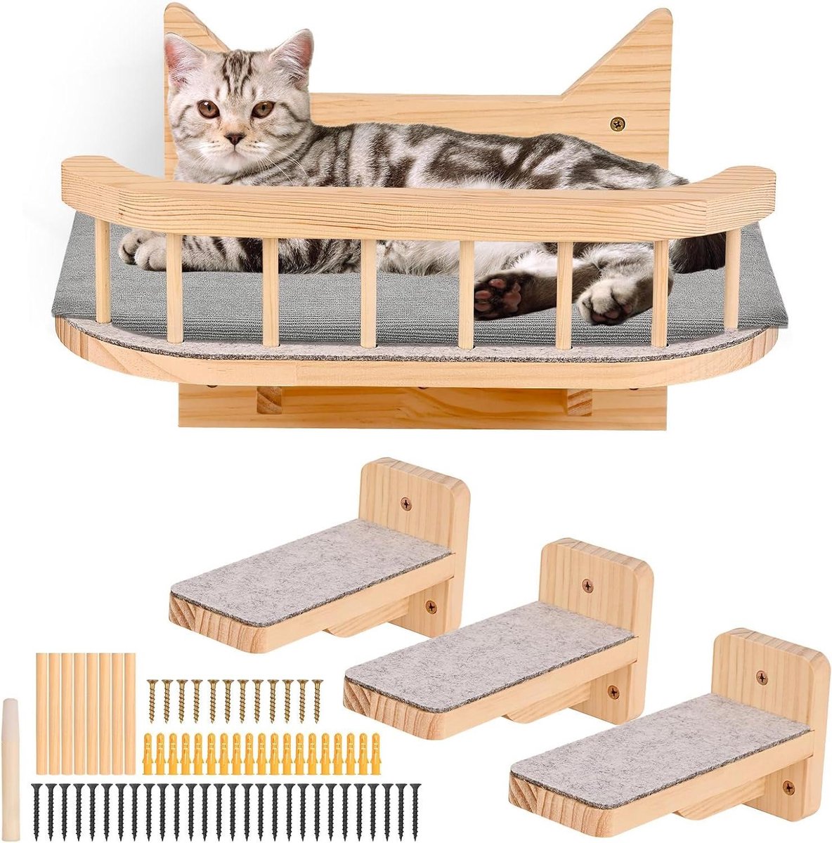 Wandrek Katten - Klimmeubel Kat - Katten Actief Houden - Met Hangmat Treden - 52 x 36 x 11 cm
