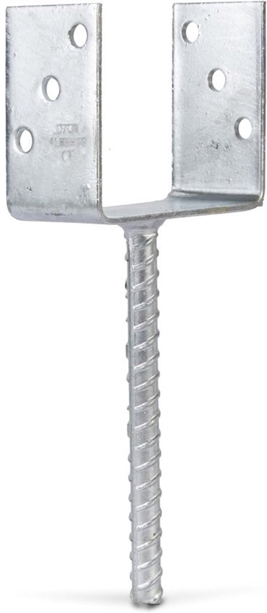 U-paalhouder - Paalanker beton - Houten palen plaatsen - Met betonanker - Vrije breedte 121 mm - Zilver