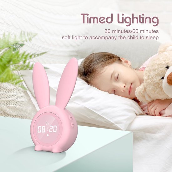 Kinderwekker Konijn - Nachtlampje Kinderen - Rustig Slapen - Zacht Aanwakkerend Licht - 94 x 175 cm - Roze — afbeelding 3