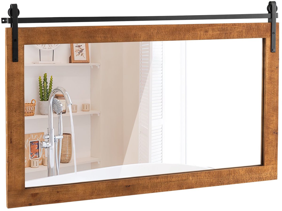 SureDeal® - Wandspiegel - Rechthoekige Spiegel - Houten Rustieke Onbreekbare - 100x66 cm - Bruin