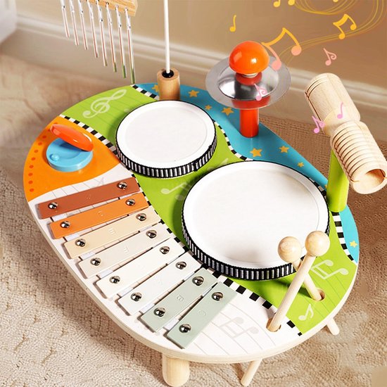 6-In-1 Houten Kinderdrumstel - Speeltafel Baby - Muziektafel - Activiteiten tafel - Houten Speelgoed 1 jaar - Muziekinstrumenten - Speelgoedinstrument - Montessori - Educatief — afbeelding 5