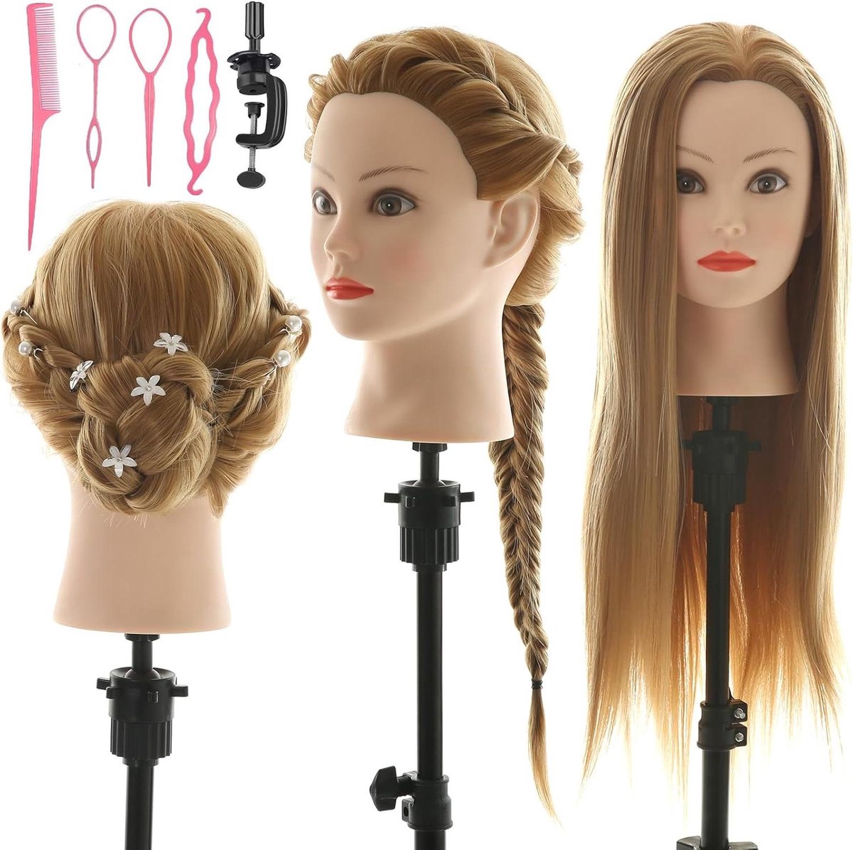 Oefenhoofd Haar - Trainingshoofd Poppenhoofd - Kappers Training - 100% Synthetisch Haar - 66 cm - Niet gespecificeerd