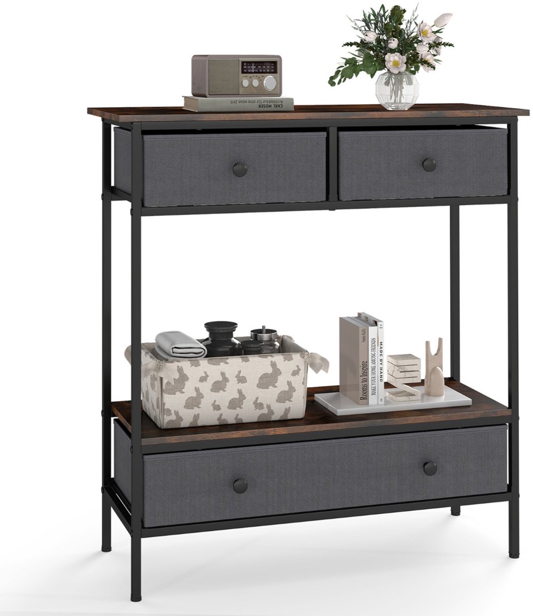 SureDeal® - Consoletafel - Lades Industriële Haltafel - Open Opbergvakken Slanke - 80x30x85,5 cm - Koffiebruin