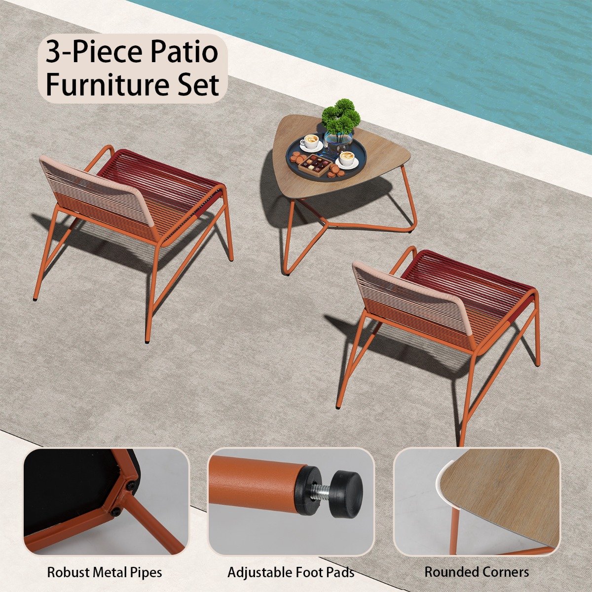SureDeal® - Tuinset - 3-delig Tuinmeubelset Rattan - Stoelen - Tafel tuin Zitgroep - 67x57x74 cm - Naturel