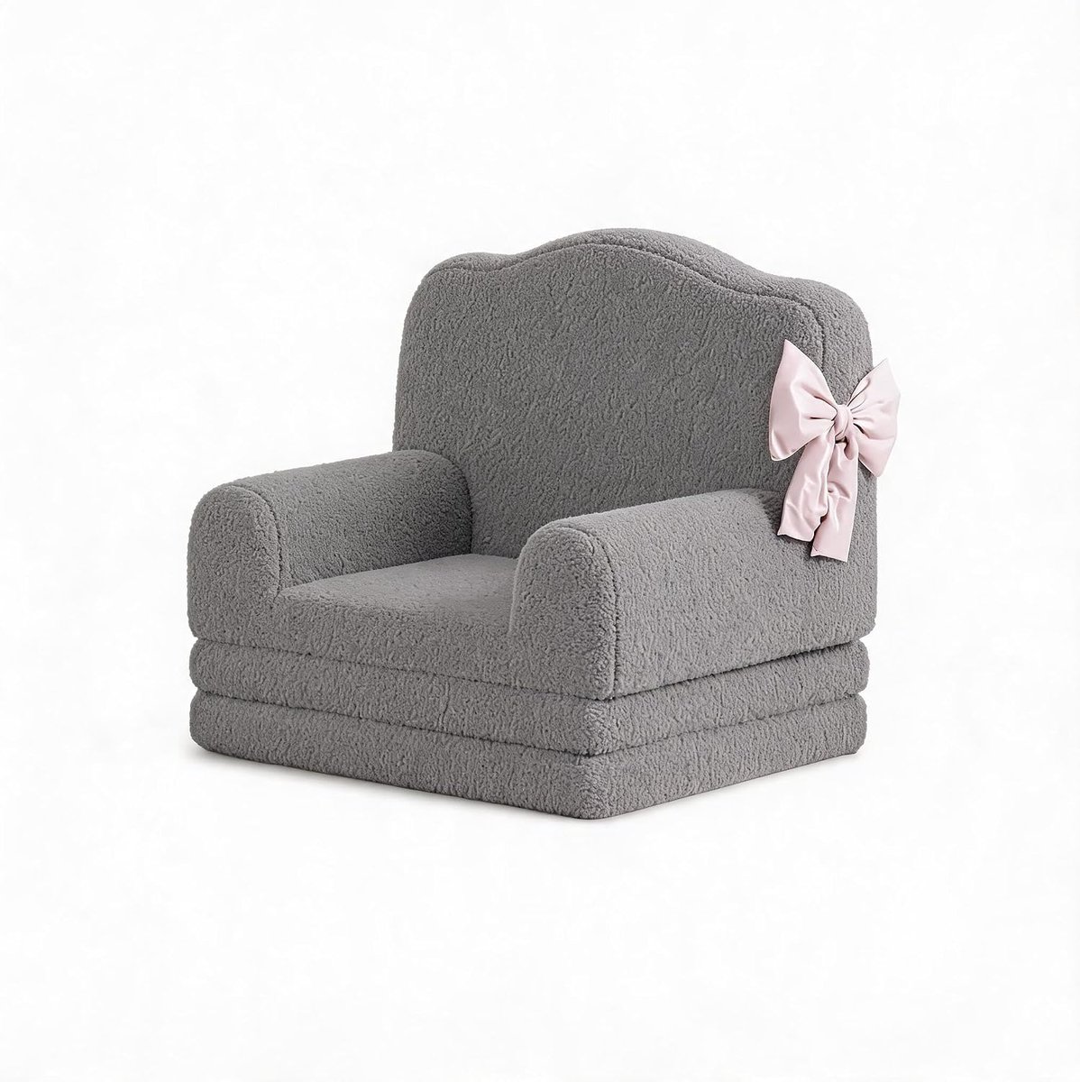 2-in-1 Kinderbankje Uitklapbaar - Kinderstoel en Slaapbank - Zachte Teddy Stof (Sherpa) - Comfortabel Foam - Wasbare Hoes - Grijs