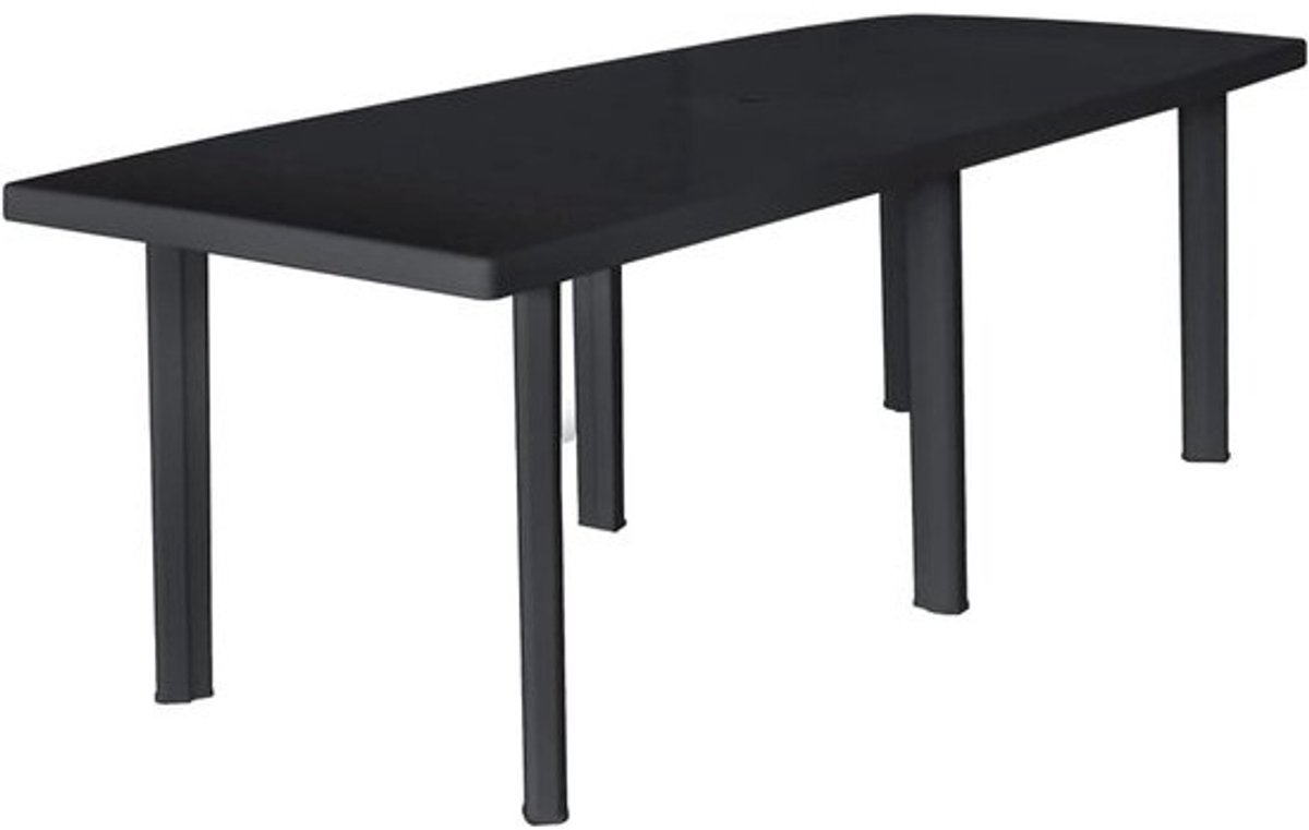 Tuintafel Kunststof - Buitentafel Outdoor - Buiten Eten - Met Parasolgat - 216 x 90 x 72 cm - Antraciet