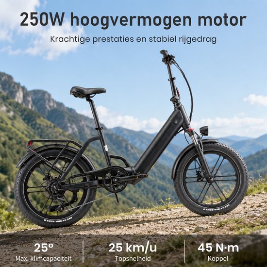 Maxtron Ilex Elektrische Vouwfiets - 20×3.0 inch Brede Banden - 146 km Actieradius - 48V 14,4Ah Accu - 691,2Wh - Hydraulische Schijfremmen - Shimano 7 Versnellingen - Zwart van Maxtron — afbeelding 4