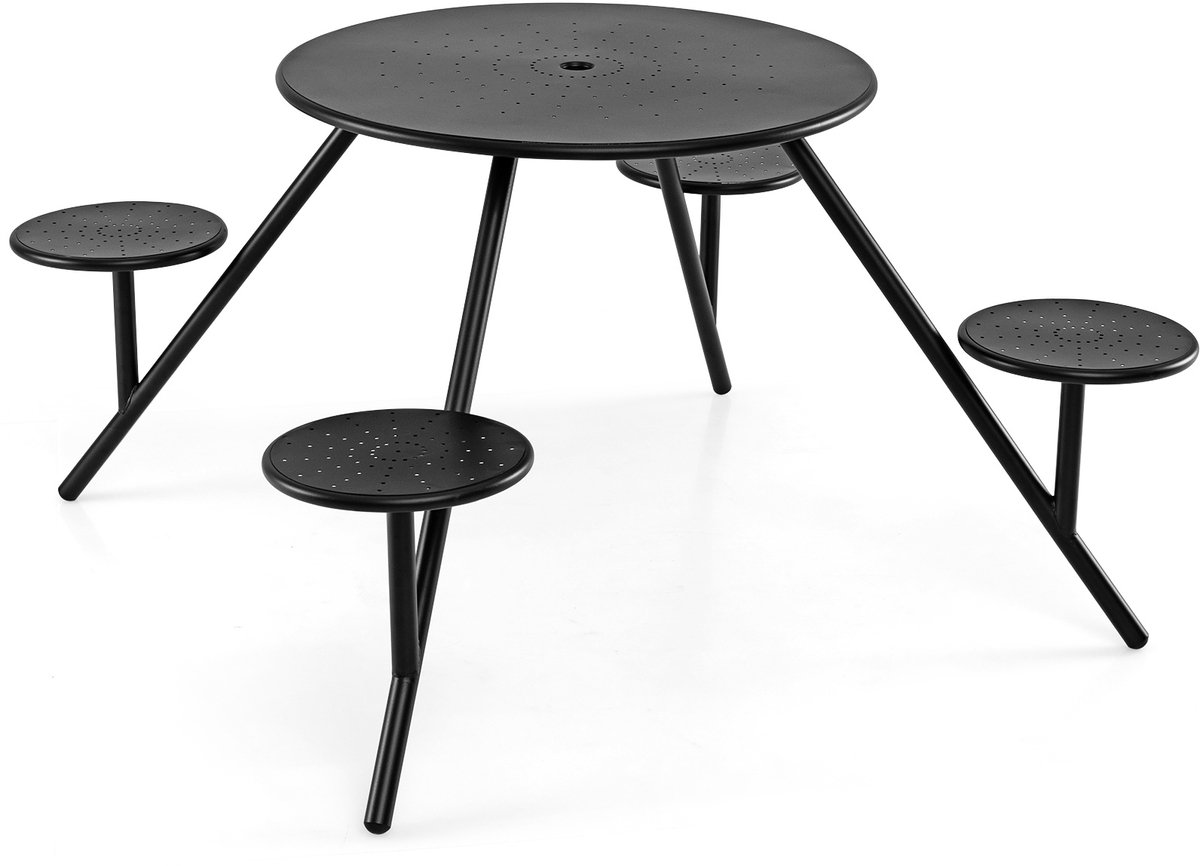 SureDeal® - Tuinset - Ronde Picknicktafel - Personen - Ingebouwde Stoelen Zwart - 168x73 cm - Donkerbruin