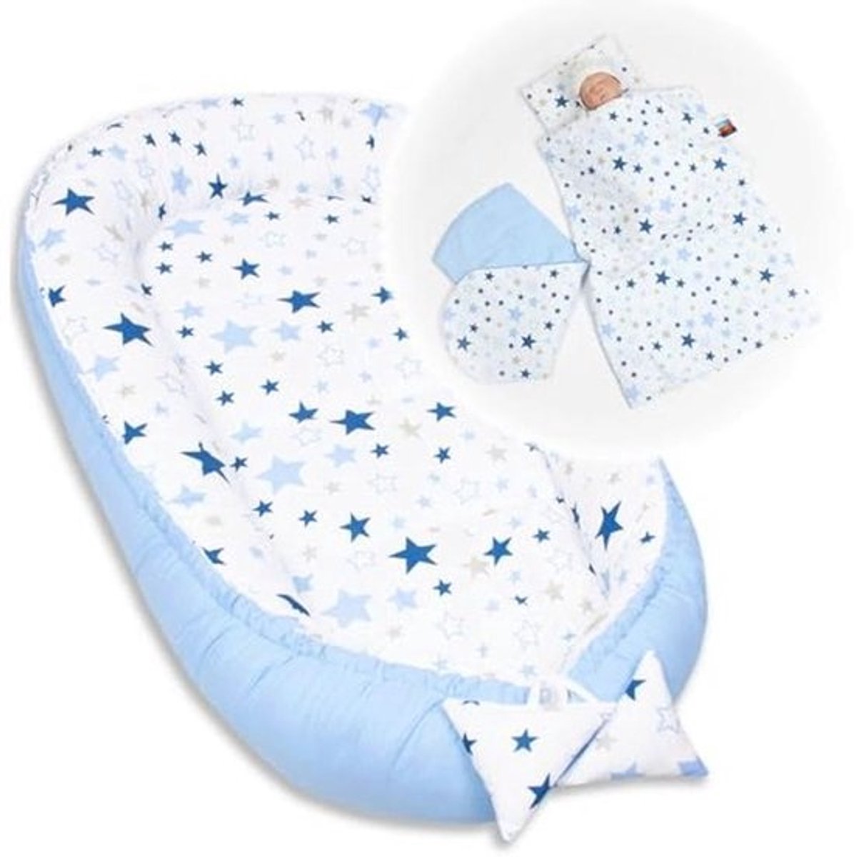 5-delige set babynestjes van 100% katoen - Inclusief voedingskussen en knuffeldeken - Comfortabel en veelzijdig voor baby's
