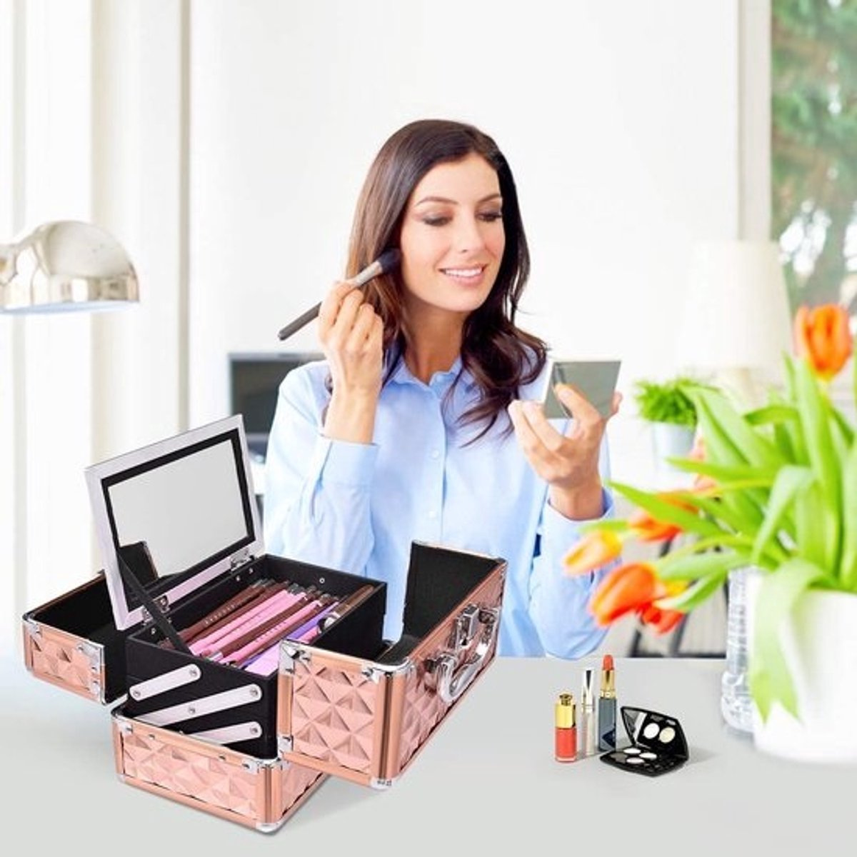 Professionele Make-up Koffer met Spiegel en Opbergvakken