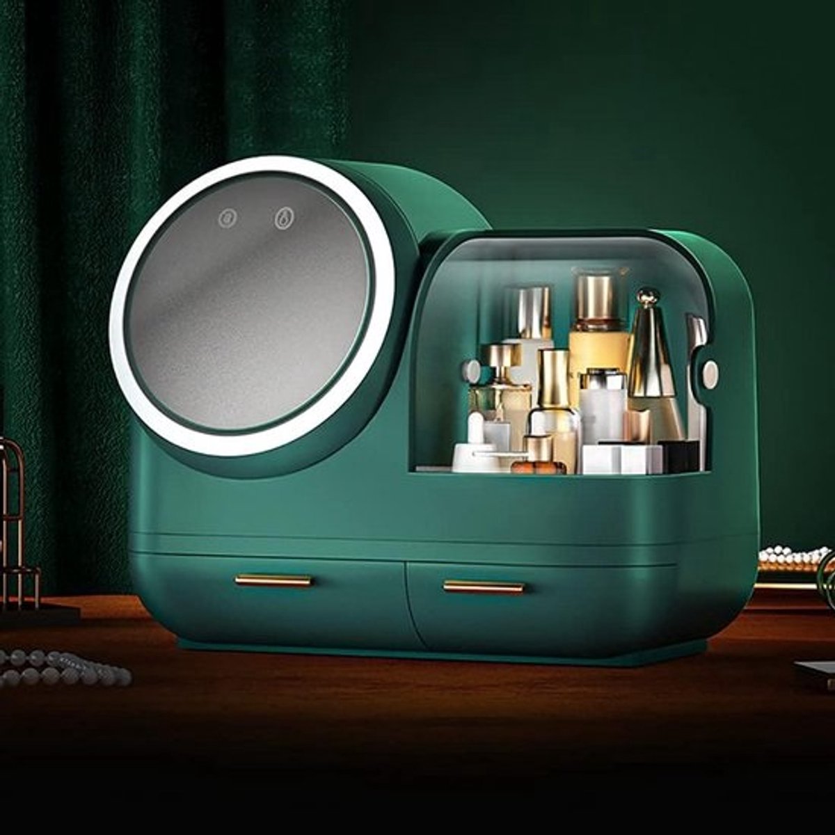 Grote Make-up Organizer met Verlichte HD Spiegel en USB Opladen - Cosmetica Opslagdoos
