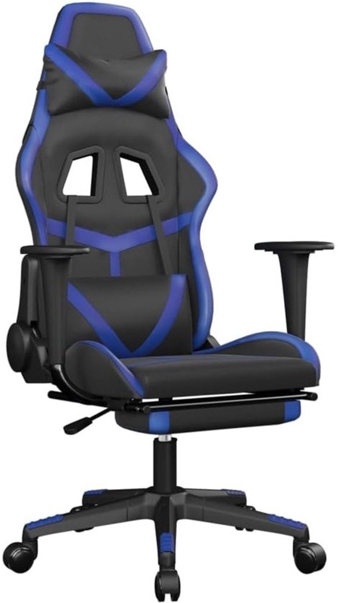 Ergonomische Gamingstoel met Voetensteun - Zwart en Blauw Kunstleer