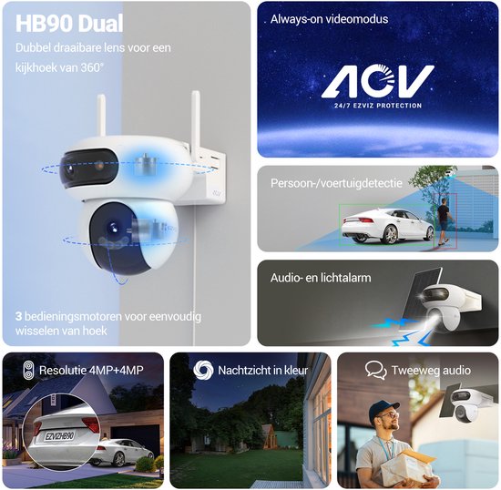 Ezviz CS-HB90 - Beveiligingscamera voor Buiten - WiFi Camera Incl. Solar - Ai Detectie & Nachtzicht - 324° Dual Panoramisch en Kantelfunctie - 2K HD - Compatibel met Google Assistant & Alexa van EZVIZ — afbeelding 4