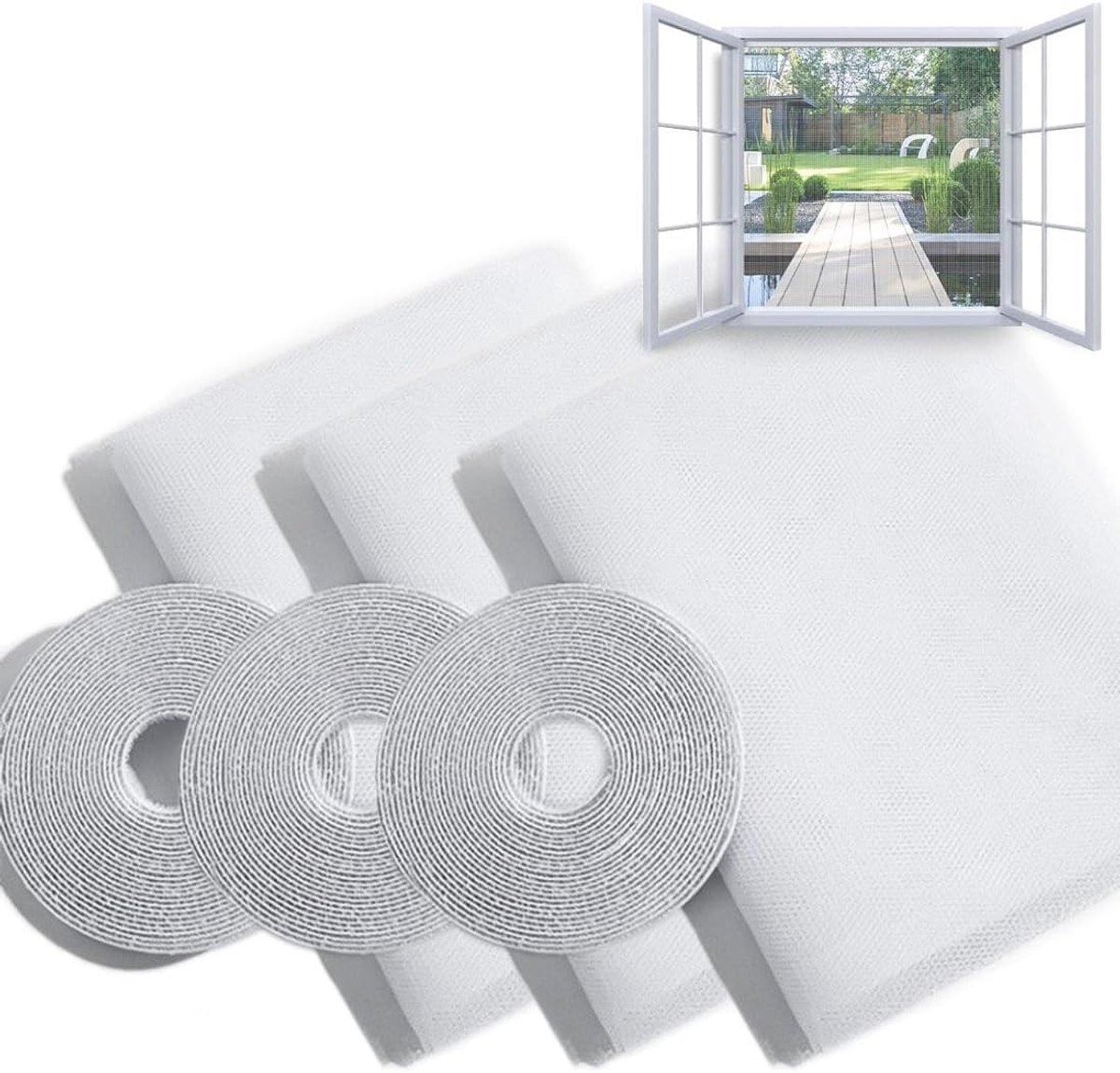 Insectenscherm zonder boren met klittenband, wit, 1.3 x 1.5 m - Set van 3 voor effectieve insectenbescherming