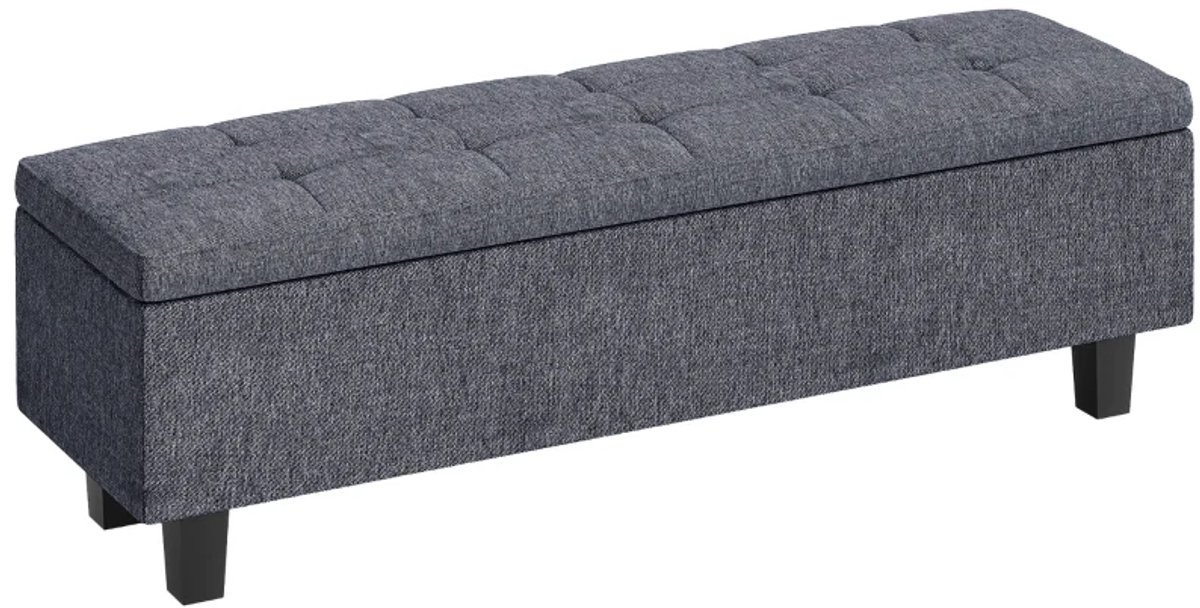 Bankje - Gestoffeerde Bank Met Linnenlook En Opbergruimte - Rubberen Houten Poten - Voor Woonkamer, Slaapkamer En Hal - Donkergrijs