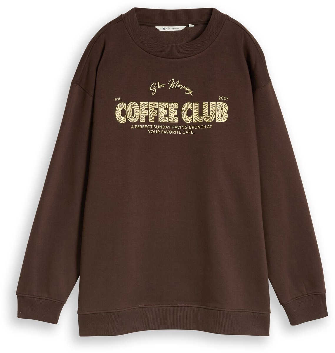 Tom Tailor Denim - Oversized sweatshirt met print - Maat M - cool dark brown