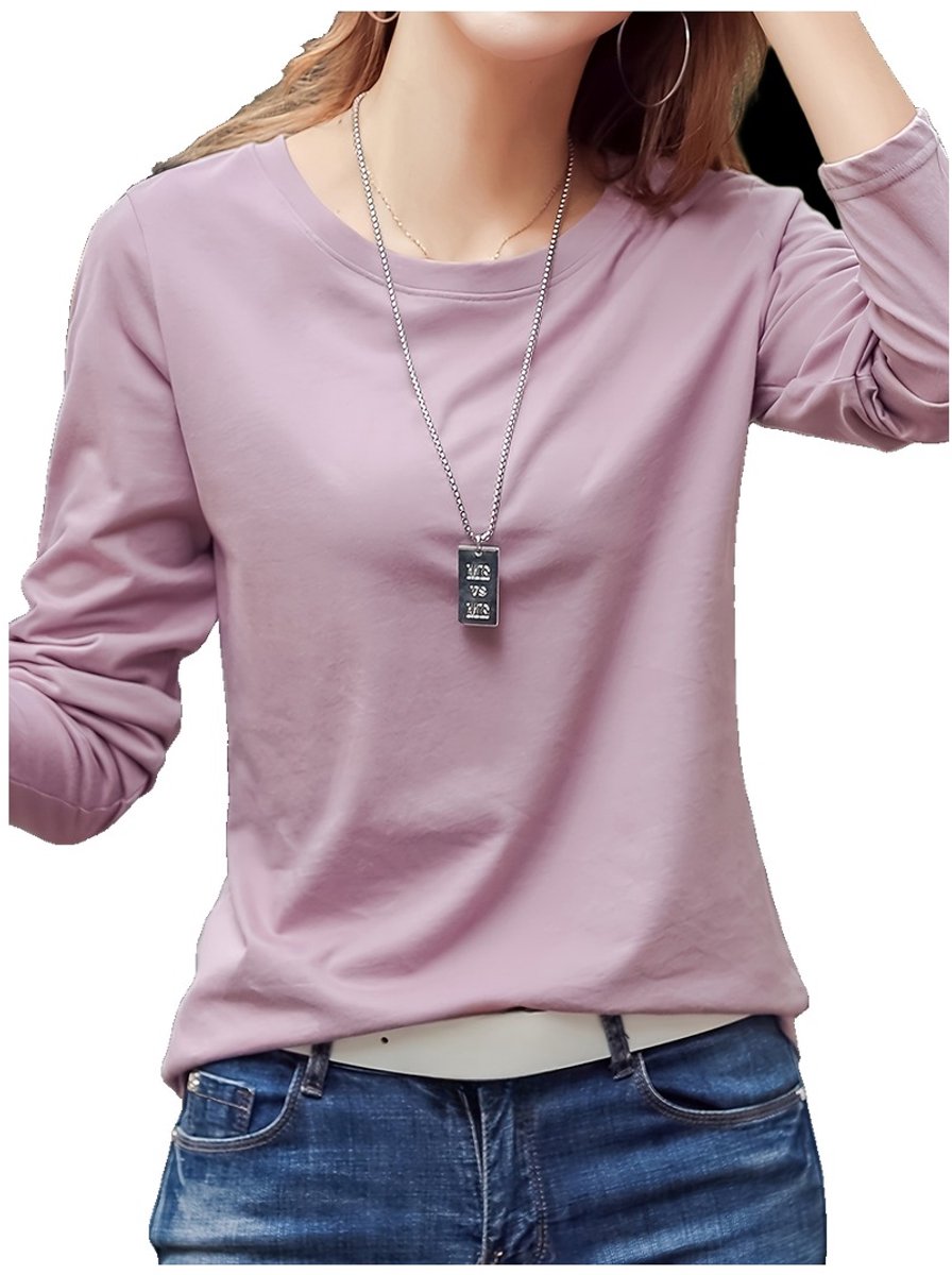 Currero Longsleeve Dames Oversized Lange Mouwen Shirt Roundneck Vrouwen Kleding T-Shirt Lichtpaars