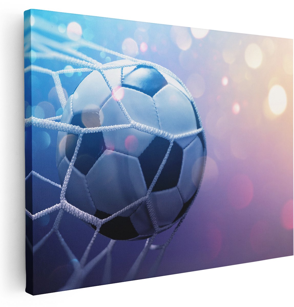 Artaza Canvas Schilderij Voetbal Bal Door Het Goal Heen - 160x120 cm - Groot - Wanddecoratie Woonkamer - Schilderijen - Muurdecoratie