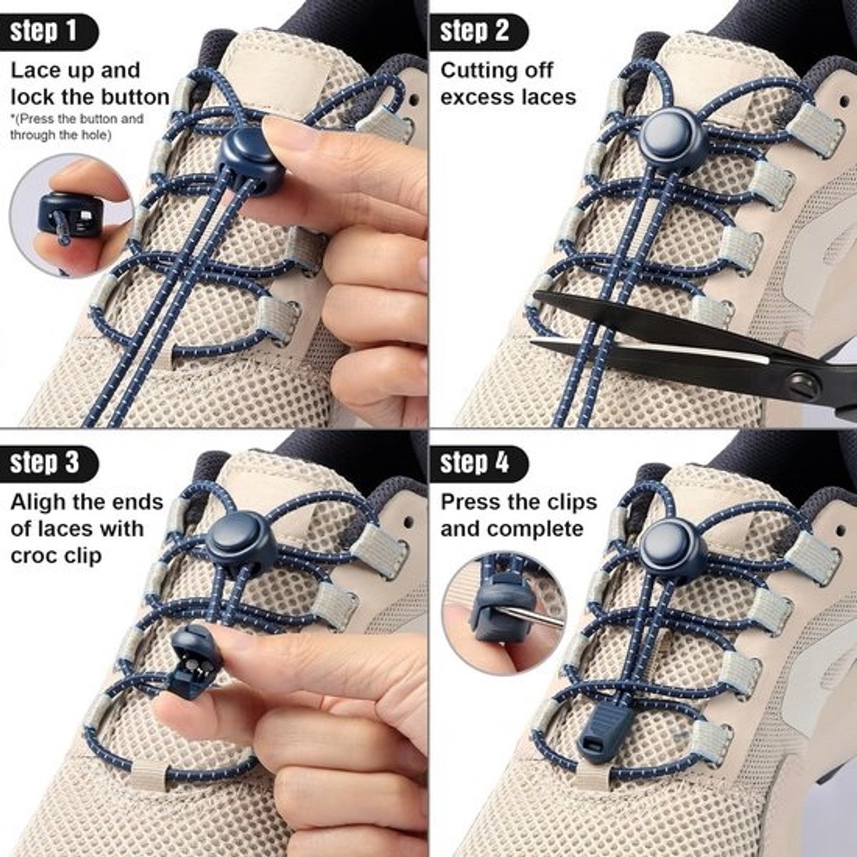 Elastische schoenen veters met snelsluiting - 2 paar rubberen strikvrije veters voor kinderschoenen en sportschoenen