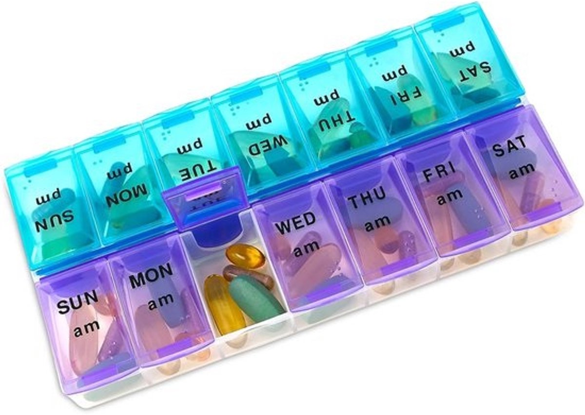 Weekpillenbox 14-daags - 2 dosissen per dag - Transparante medicijnenbox met dagindeling