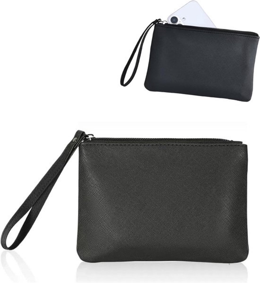 Kleine Casual Clutch Tas met Rits voor Portemonnee en Make-up - Zwart