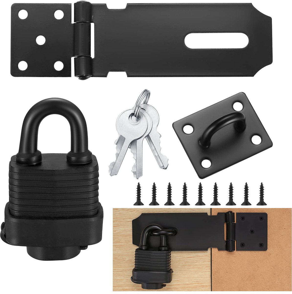 Hangslot Overvalset - Met Grendel en Schroeven - Voor Slaapkamer, Tuin, Schuur, Garage, Kastdeur - Zwart